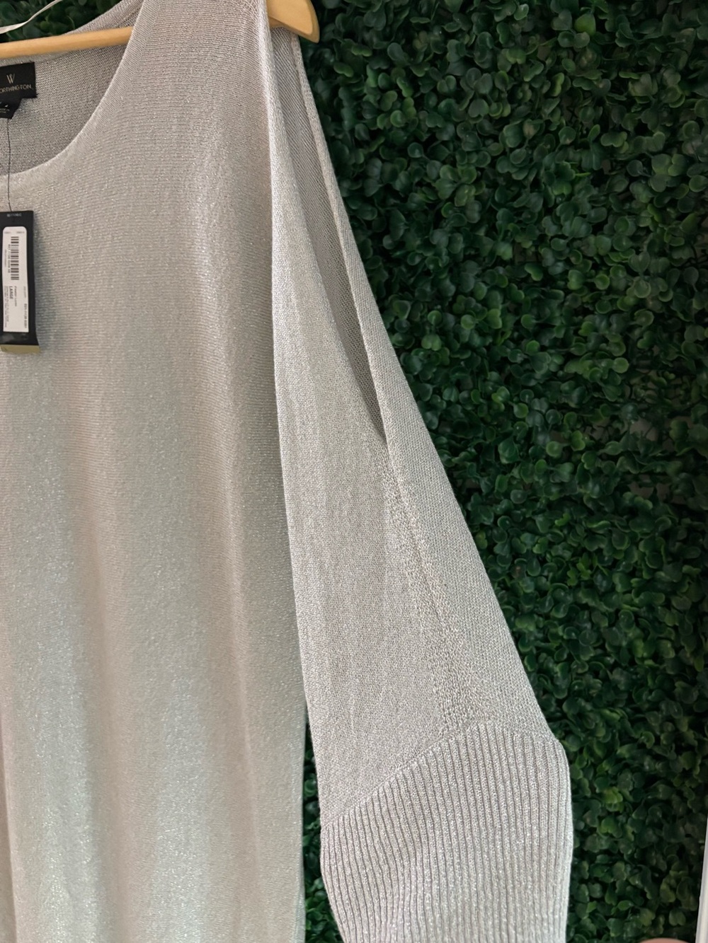 NWT L Tall Worthington Silver Metallic Sparkle Cold Shoulder Tunic Sweater